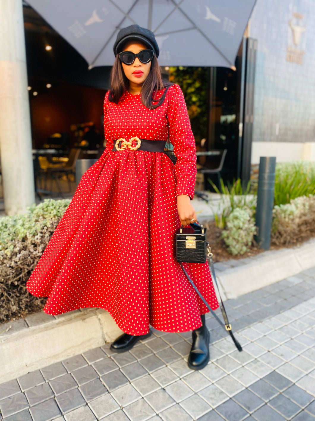 RED PRINT WINTER DRESS